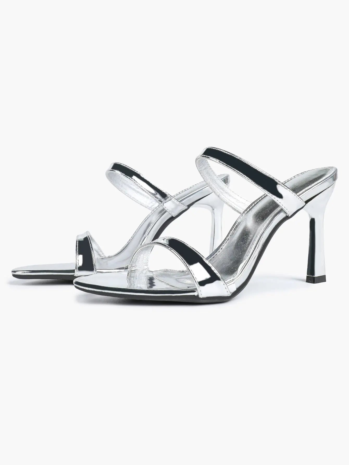 Women Metallic Silver Stiletto Sandals Open Toe Slingback Heel for Wedding Party Casual Dress Shoes YISHIFAN