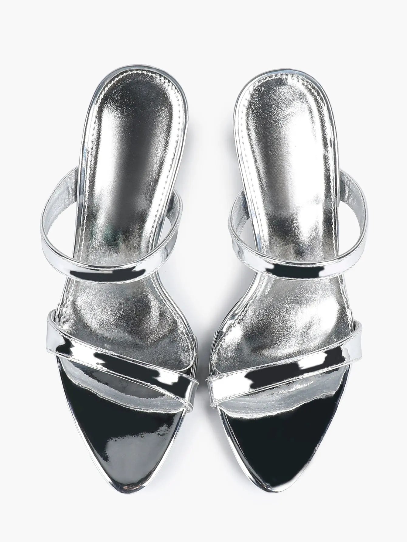 Women Metallic Silver Stiletto Sandals Open Toe Slingback Heel for Wedding Party Casual Dress Shoes YISHIFAN