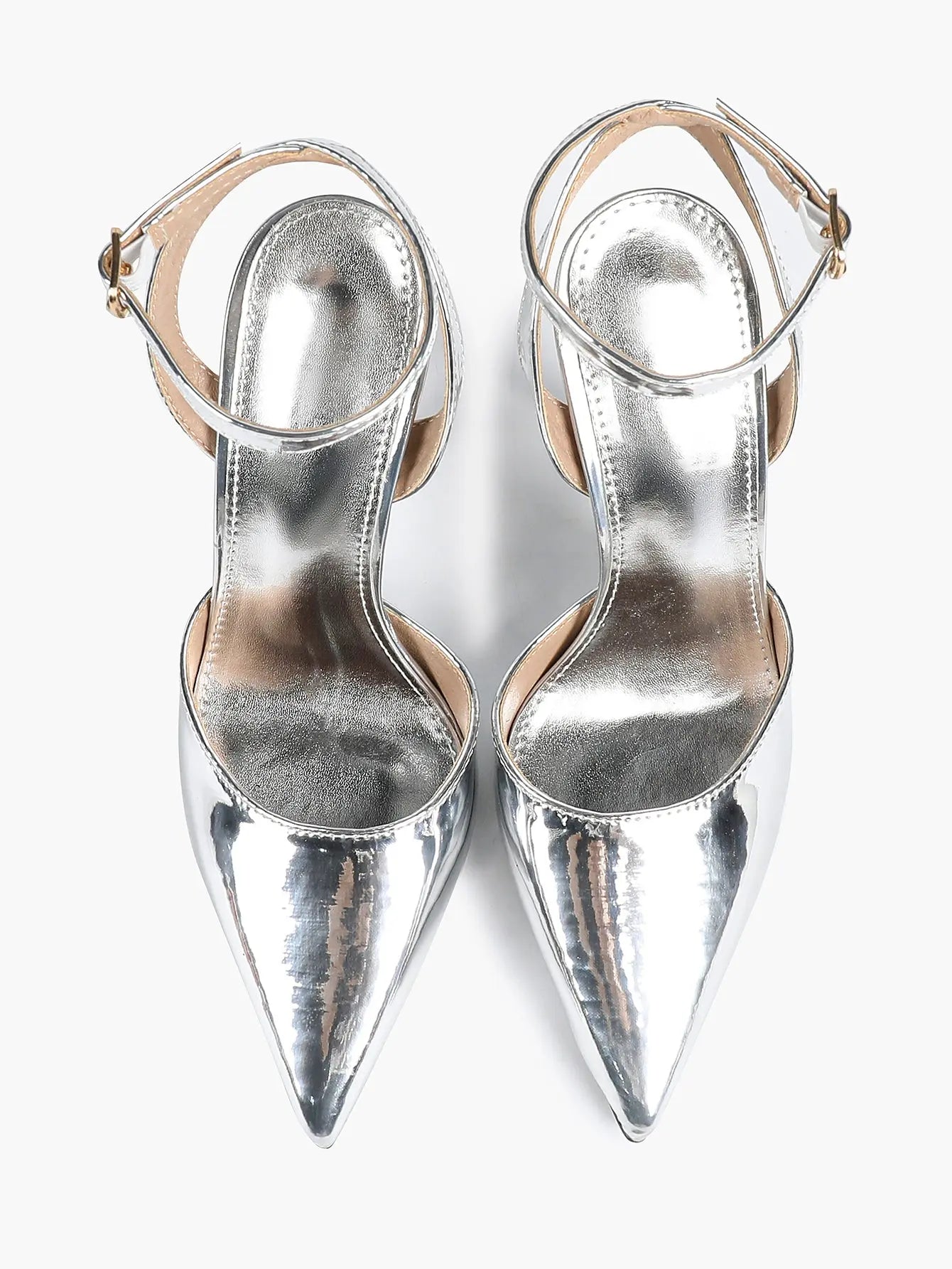 Women's Metallic Gloss Pointed Toe Adjustable Ankle Strap Heels Slingback Heel for Party Wedding Evening Club YISHIFAN