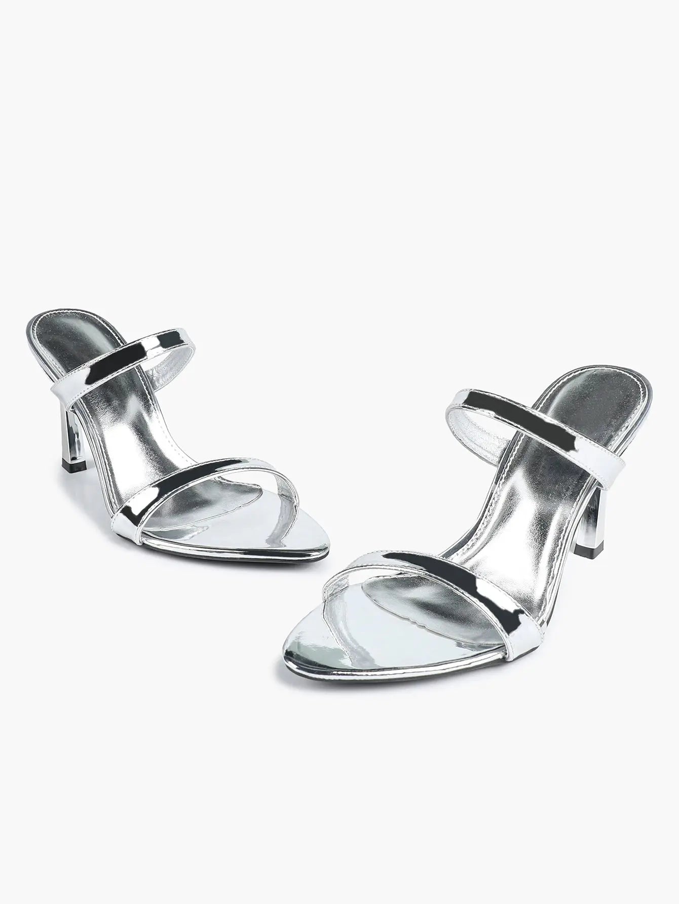 Women Metallic Silver Stiletto Sandals Open Toe Slingback Heel for Wedding Party Casual Dress Shoes YISHIFAN