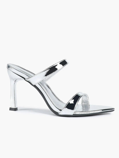 Women Metallic Silver Stiletto Sandals Open Toe Slingback Heel for Wedding Party Casual Dress Shoes YISHIFAN