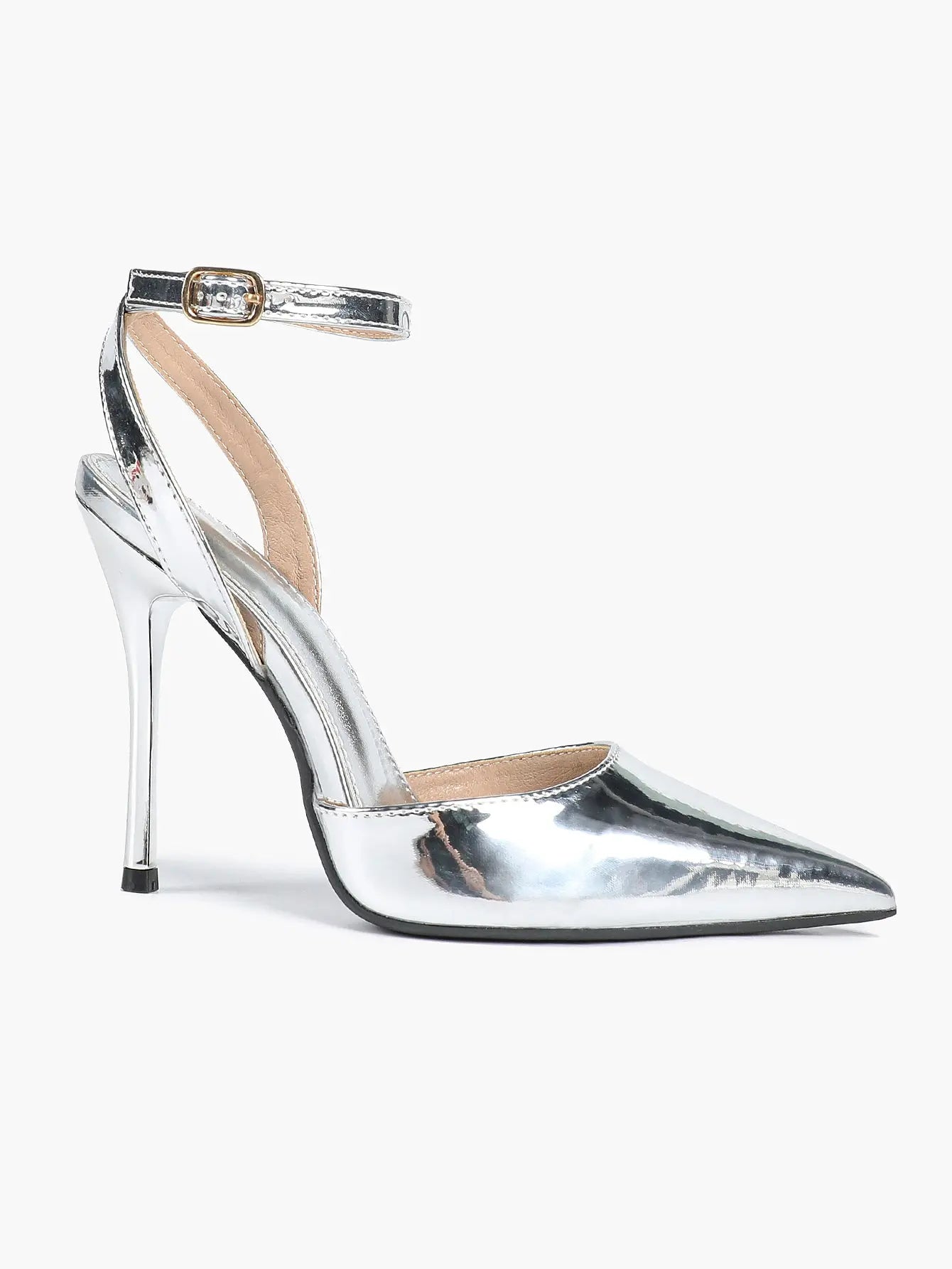 Women's Metallic Gloss Pointed Toe Adjustable Ankle Strap Heels Slingback Heel for Party Wedding Evening Club YISHIFAN