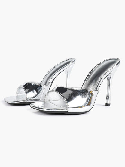 Women's Kitten Heels for Square Toe Open Toe Backless Mule Heels Stiletto Sandals 4.13 Inch YISHIFAN