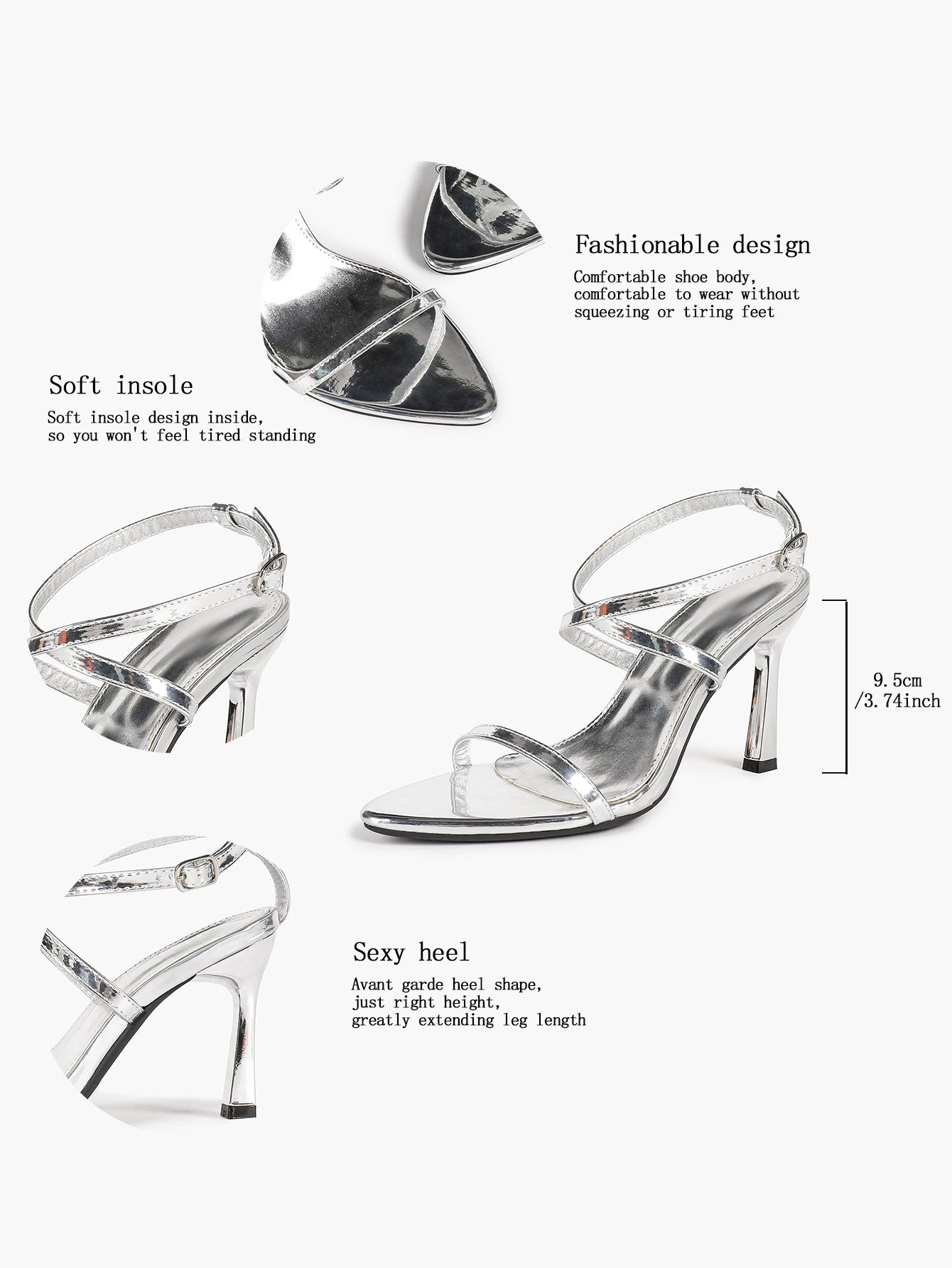 Silver Mirror Patent Crisscross Wraparound Strap Sandals Pointed Open Toe Stiletto Heels Sexy Club Party Shoes