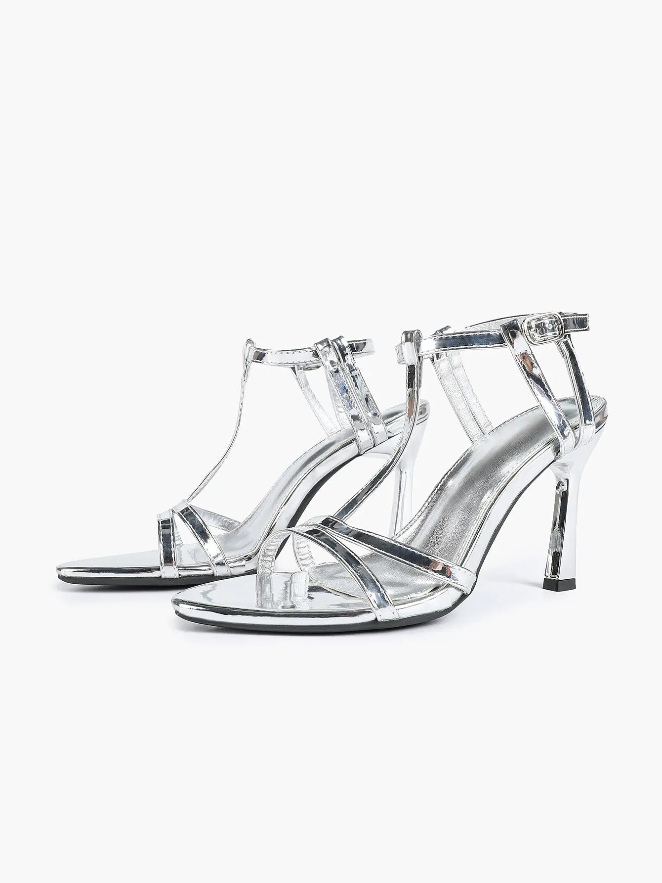Women's Metallic Gold T-Strap Multi-Strap Stiletto Sandals Stiletto Heel for Party Office Shoes YISHIFAN