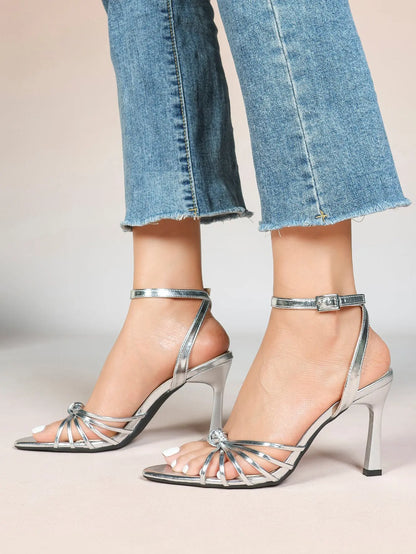 Women's Black Stiletto Heels 3.54 Inch Crisscross Strap Sandals Wedding Party Evening Dress Shoes YISHIFAN
