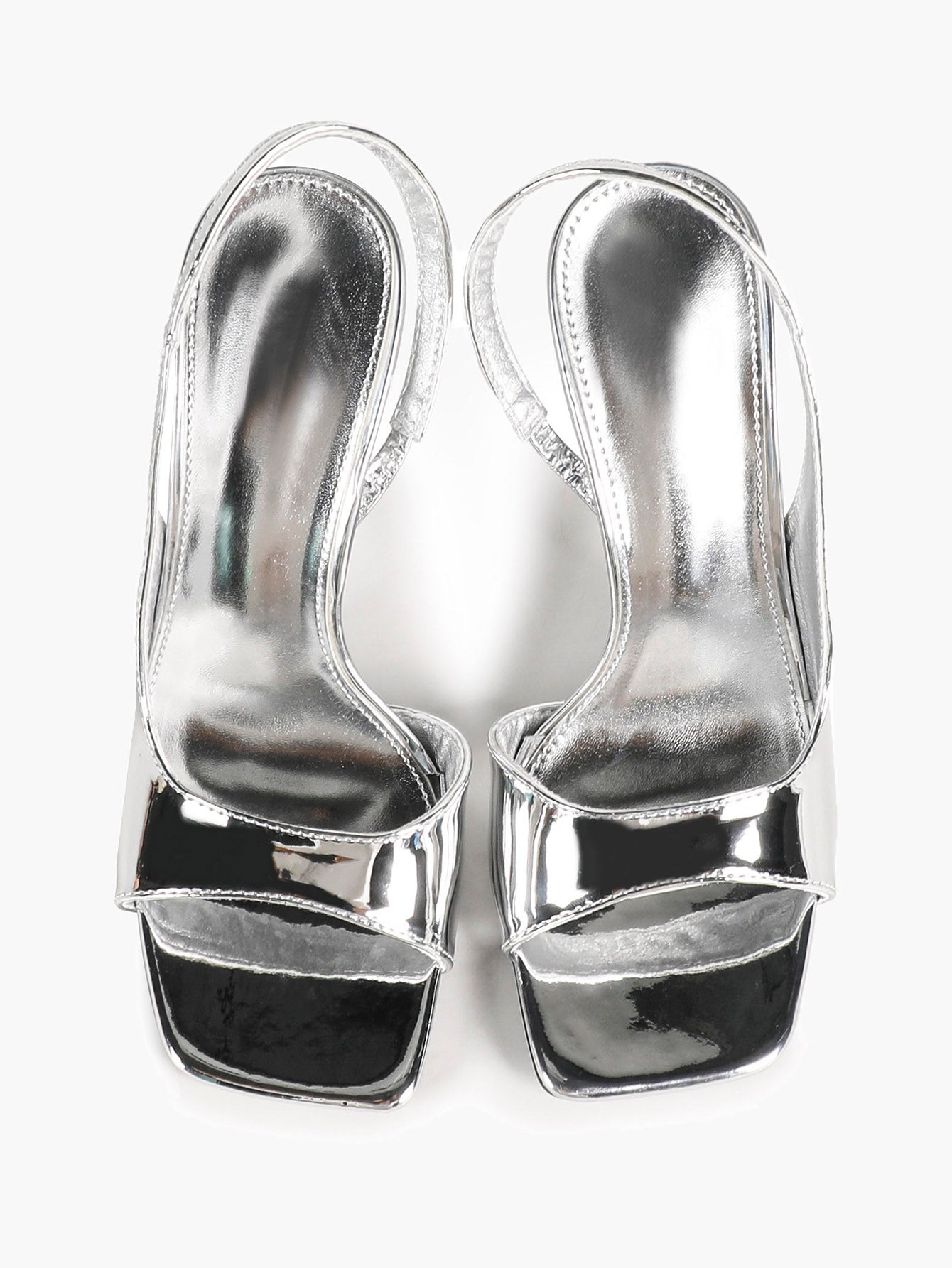 Women's Silver Metallic Open Square Toe Stiletto Slingback Sandals Single Band Party Club Shoes