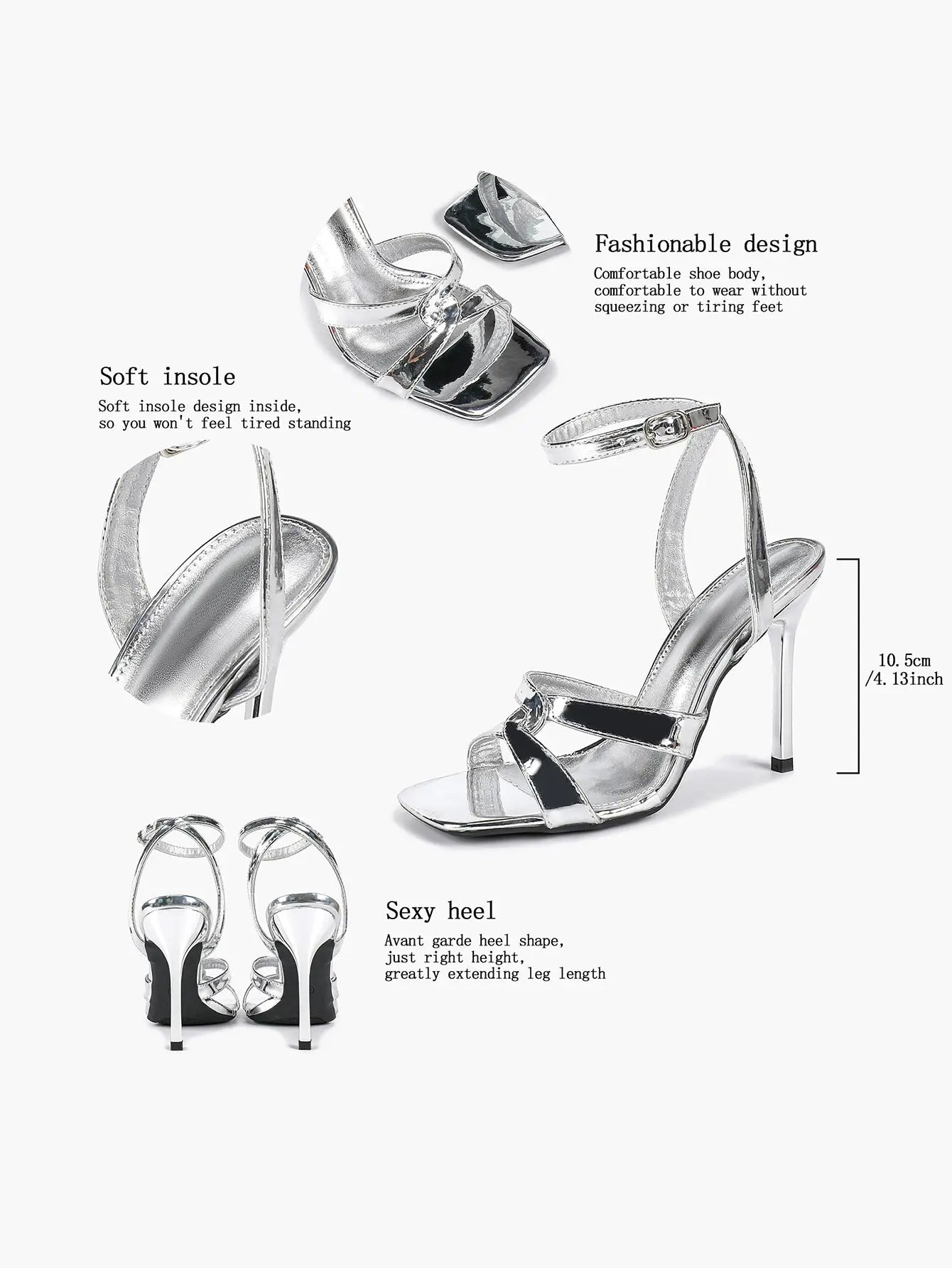 Women's Gold Leather Cross Strap Stiletto Heels 4.13 Inch Square Toe Ankle Strap Sandals YISHIFAN
