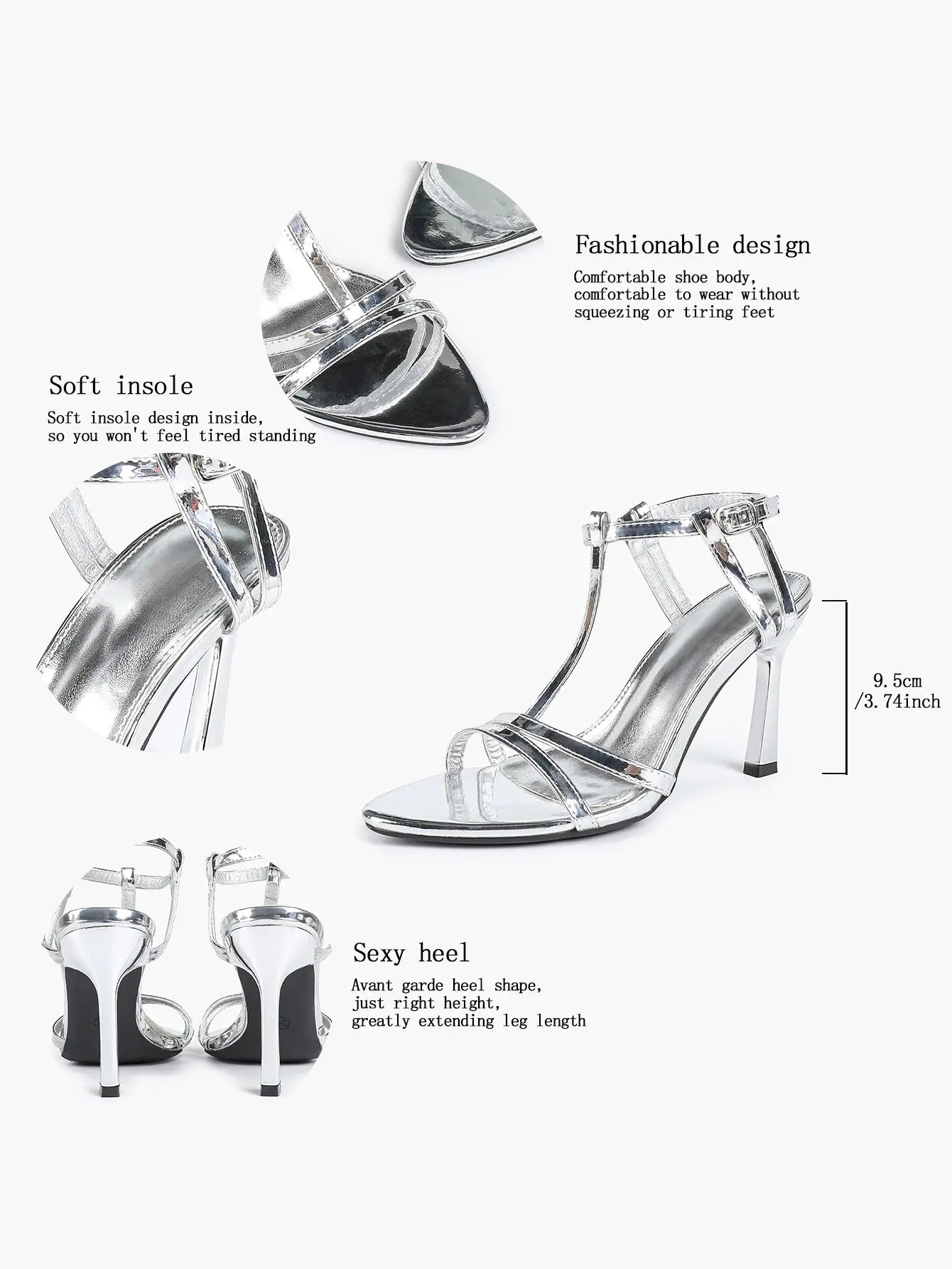 Women's Metallic Gold T-Strap Multi-Strap Stiletto Sandals Stiletto Heel for Party Office Shoes YISHIFAN