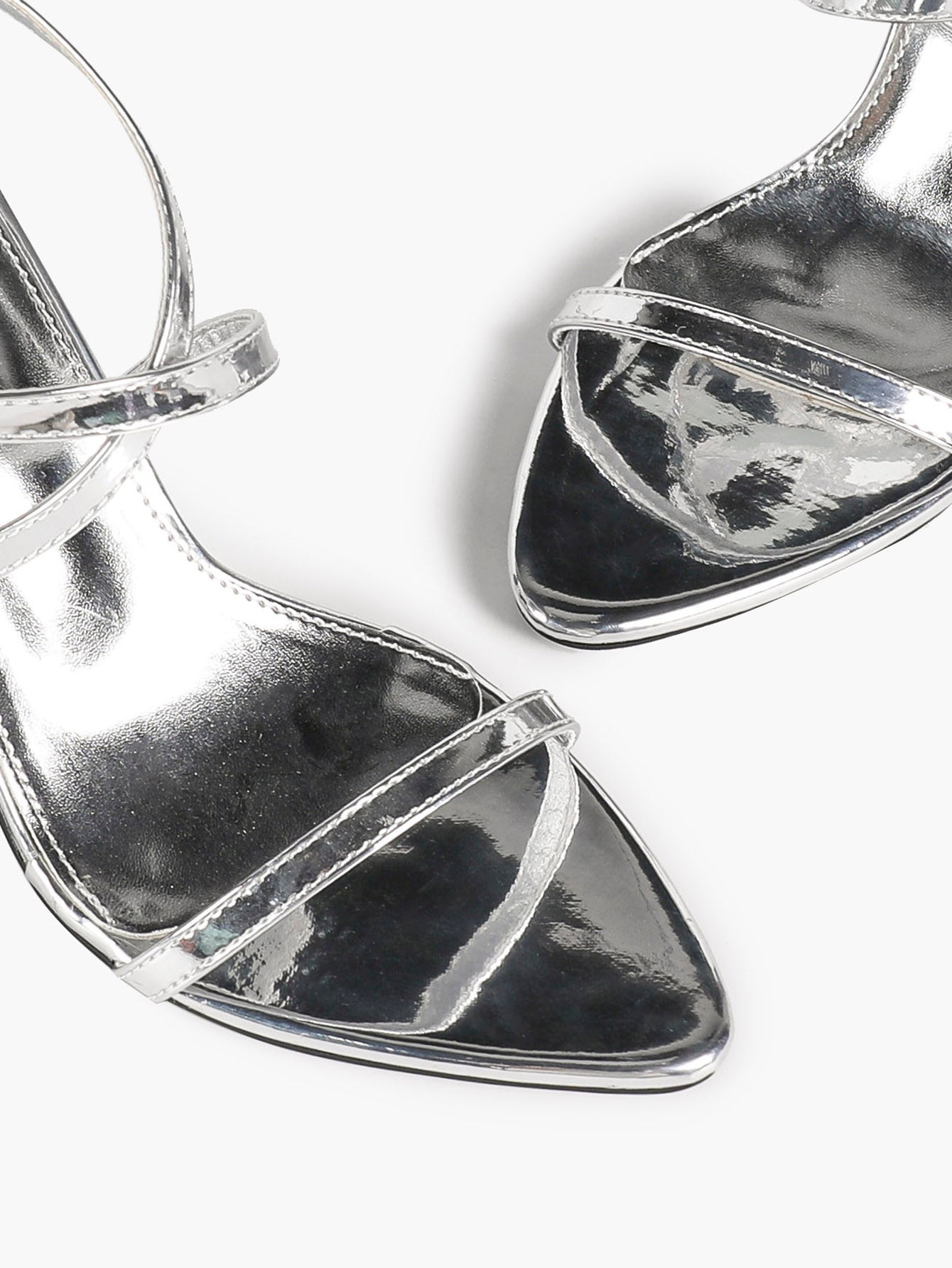 Silver Mirror Patent Crisscross Wraparound Strap Sandals Pointed Open Toe Stiletto Heels Sexy Club Party Shoes