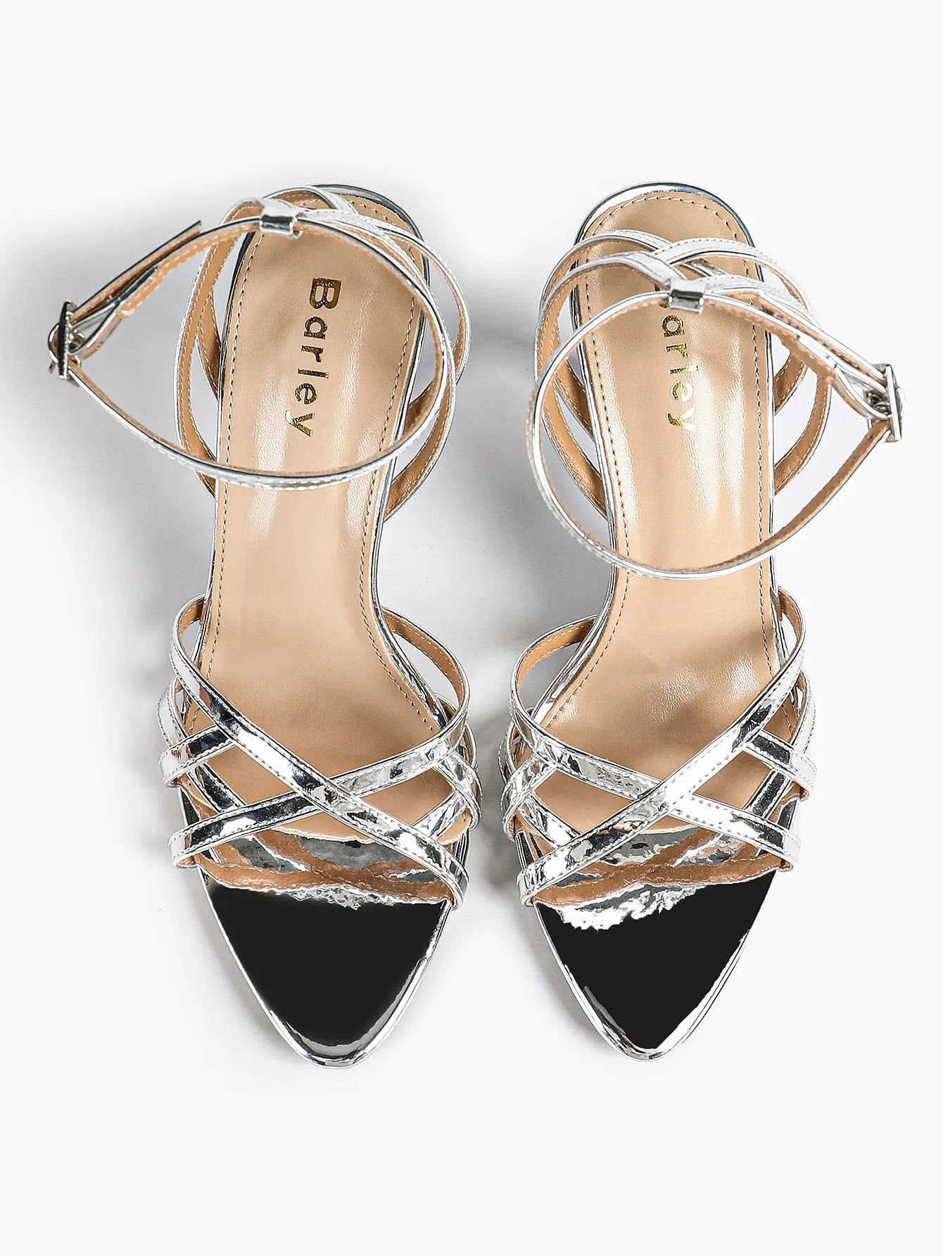Leather Stiletto Heels for Women Open Pointed Toe Cross Ankle Strap Sandals for Wedding Party YISHIFAN