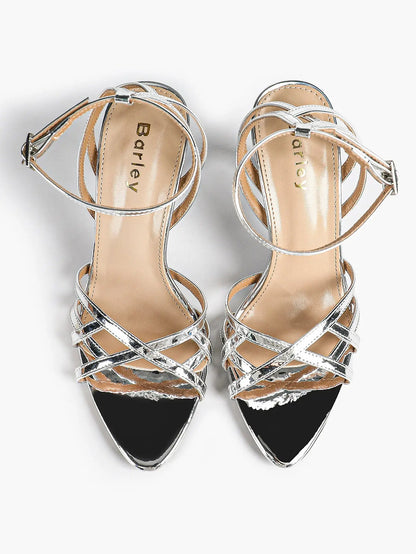Leather Stiletto Heels for Women Open Pointed Toe Cross Ankle Strap Sandals for Wedding Party YISHIFAN