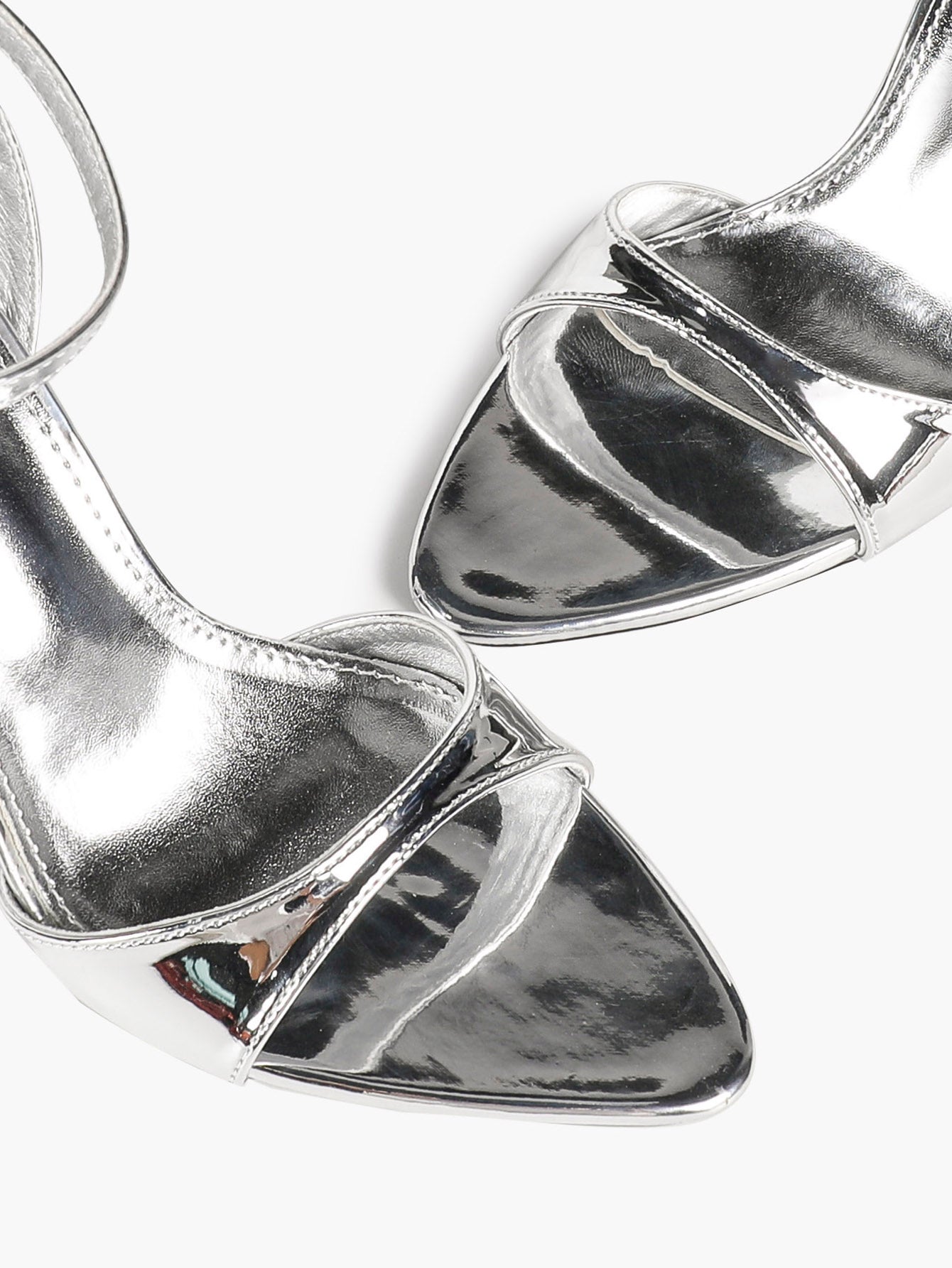 Silver Mirror Patent Single Band Sandals Ankle Strap Stiletto Heels Pointed Toe Elegant Date Shoes