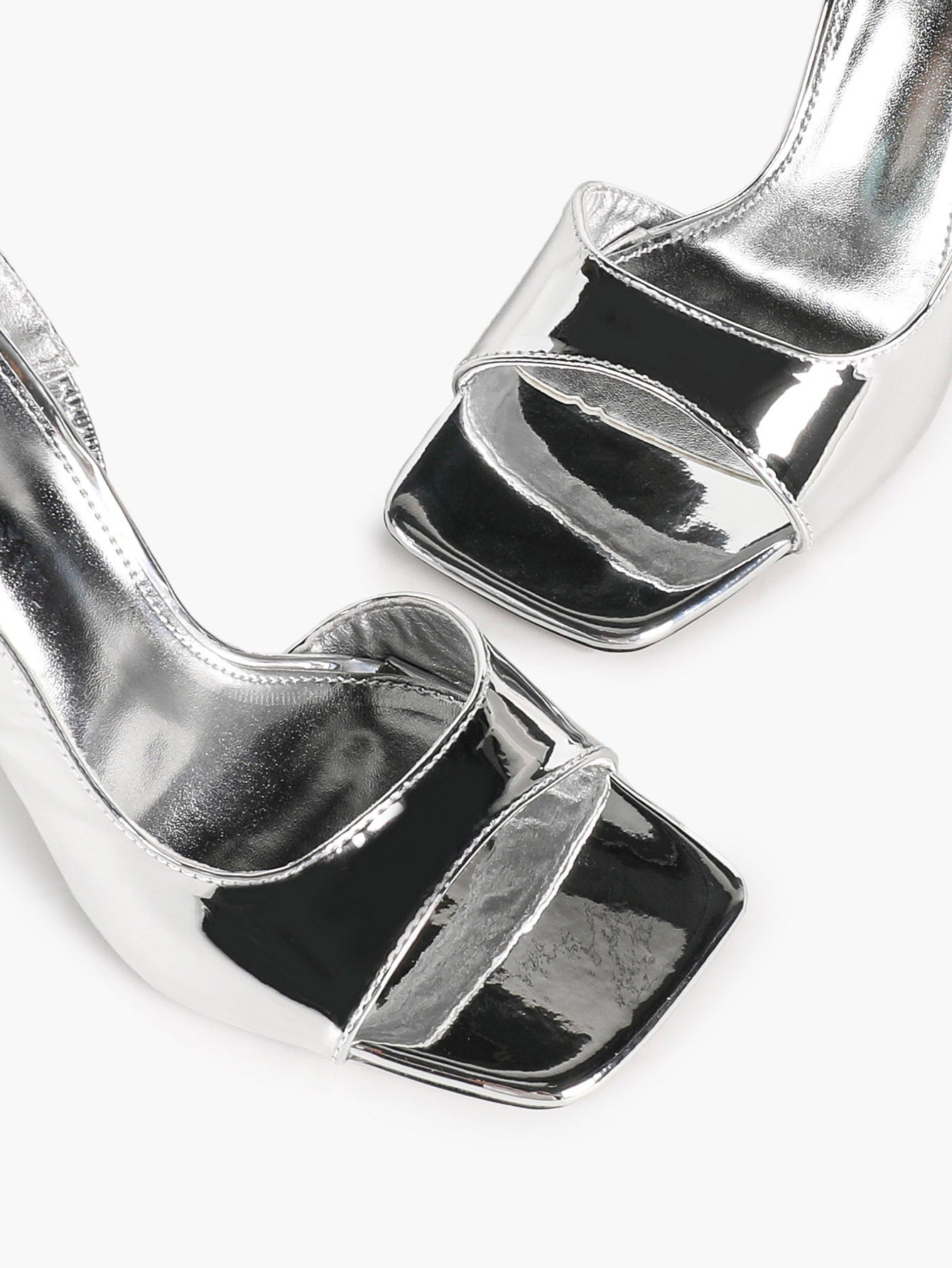 Women's Silver Metallic Open Square Toe Stiletto Slingback Sandals Single Band Party Club Shoes
