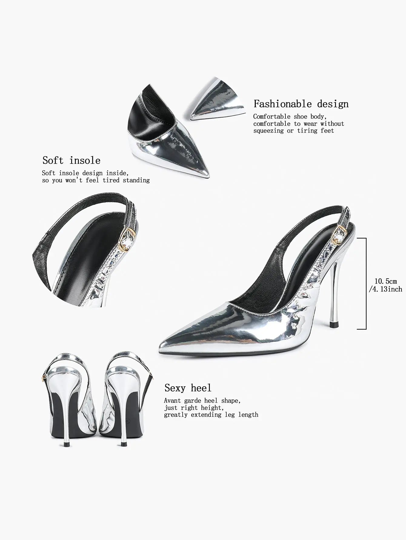 Women's Metallic Slingback Stiletto Pointed Toe with 4.13 Inch heel for Wedding Party Shoes YISHIFAN
