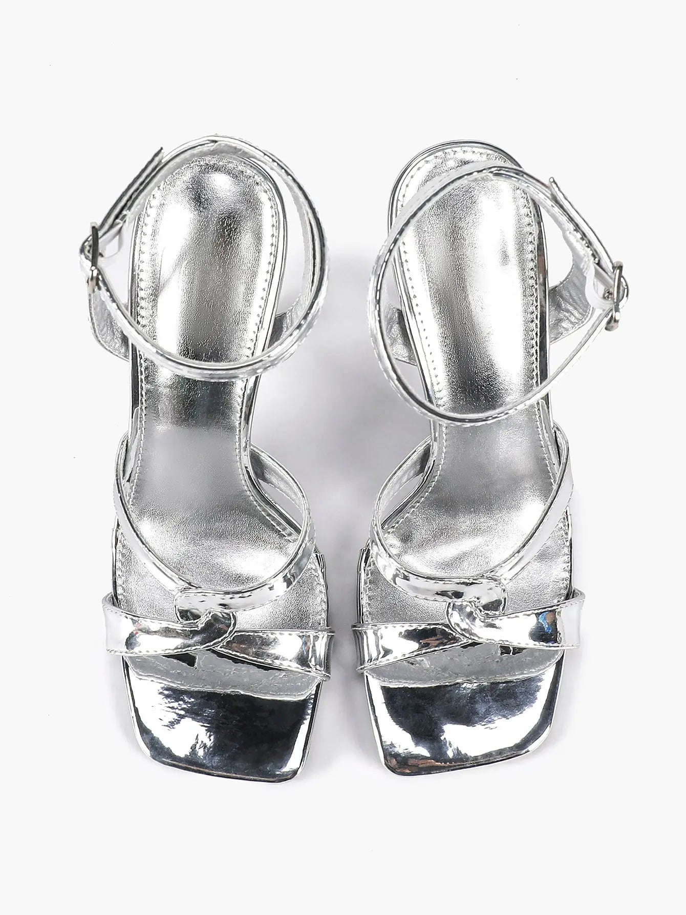 Women's Gold Leather Cross Strap Stiletto Heels 4.13 Inch Square Toe Ankle Strap Sandals YISHIFAN