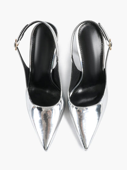 Women's Metallic Slingback Stiletto Pointed Toe with 4.13 Inch heel for Wedding Party Shoes YISHIFAN