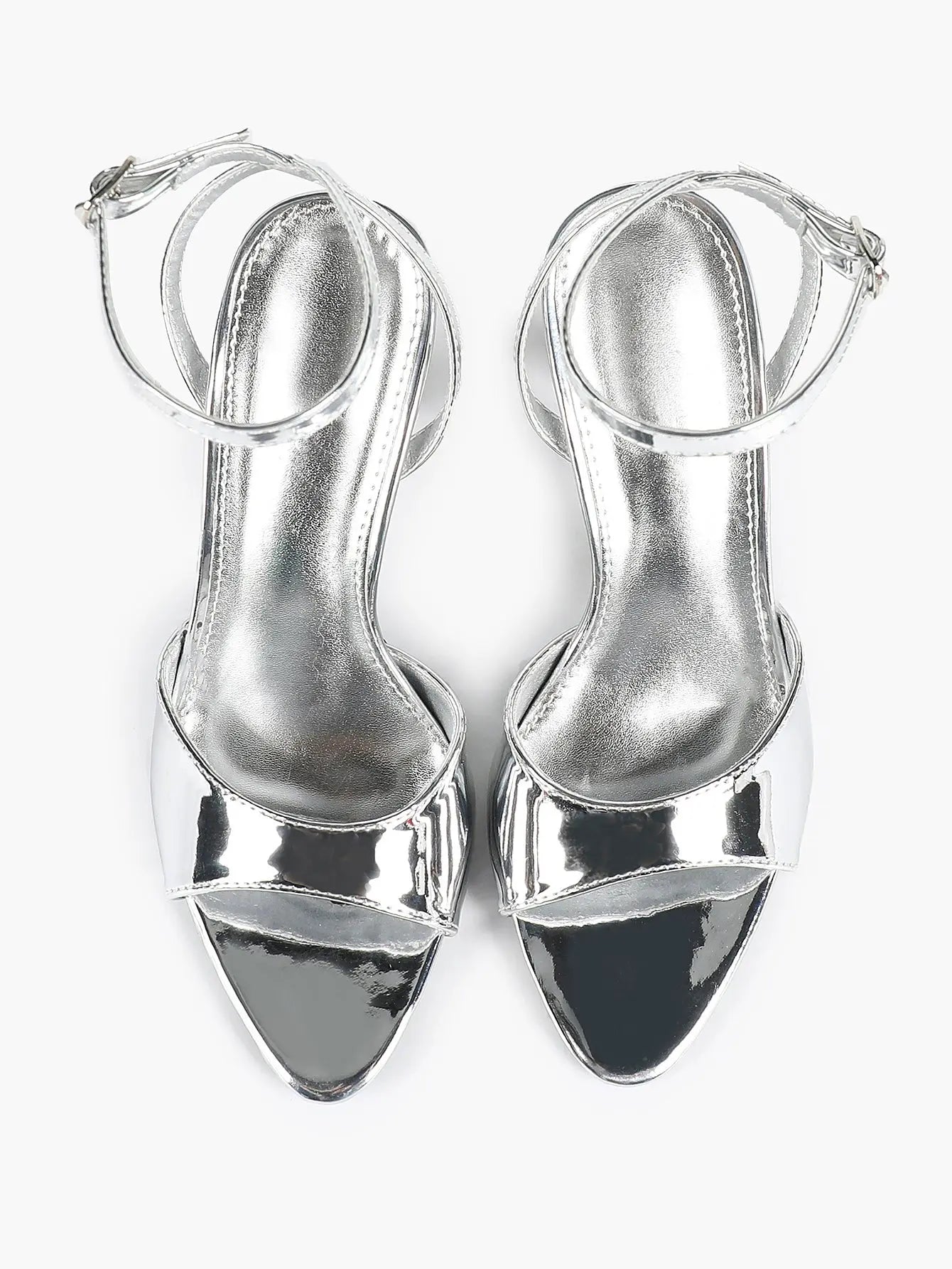 Women's Metallic Gloss Opened Pointed Toe Ankle Strap Stiletto Sandals Avant-Garde Heel for Party Casual YISHIFAN