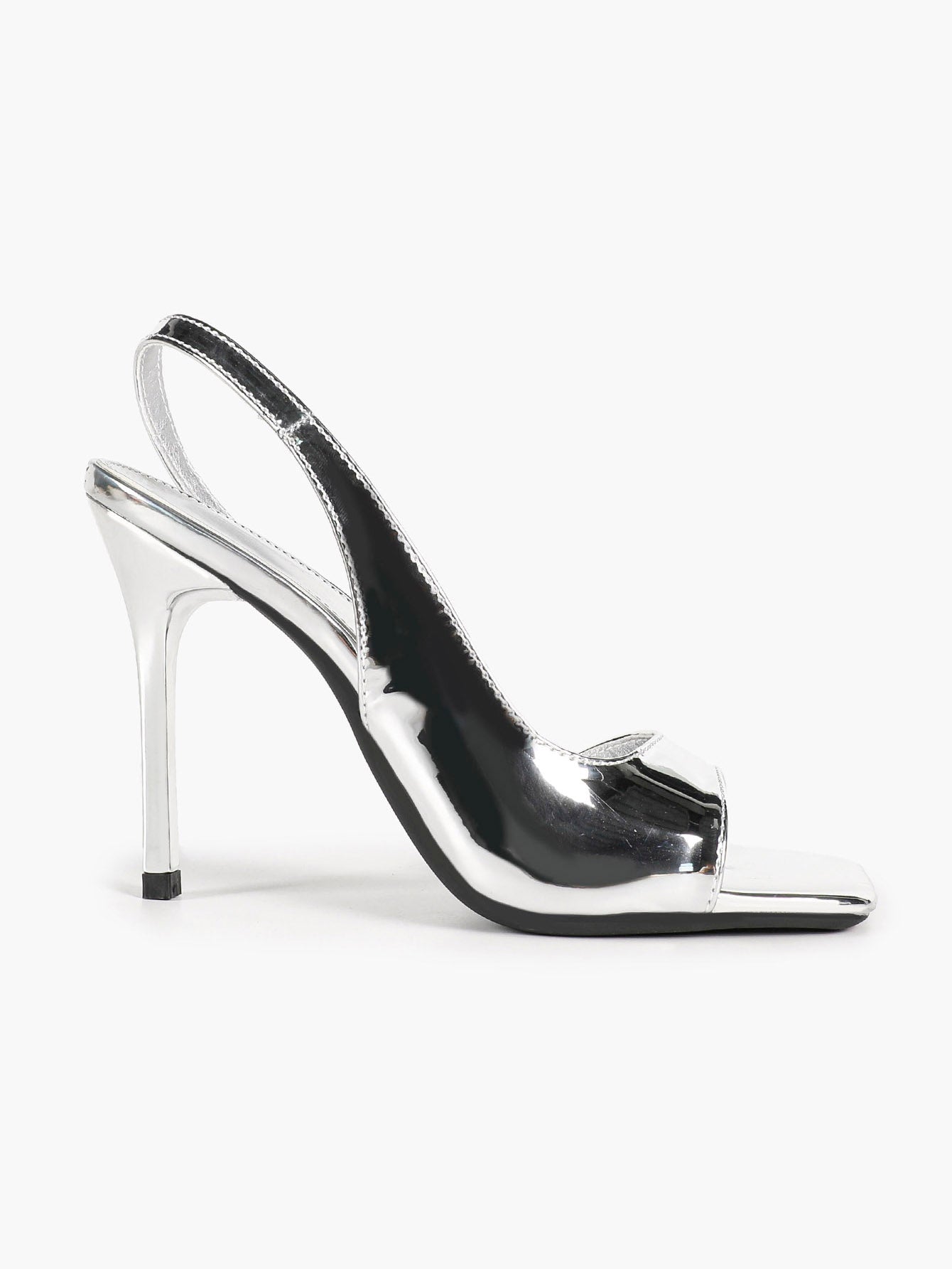 Women's Silver Metallic Open Square Toe Stiletto Slingback Sandals Single Band Party Club Shoes