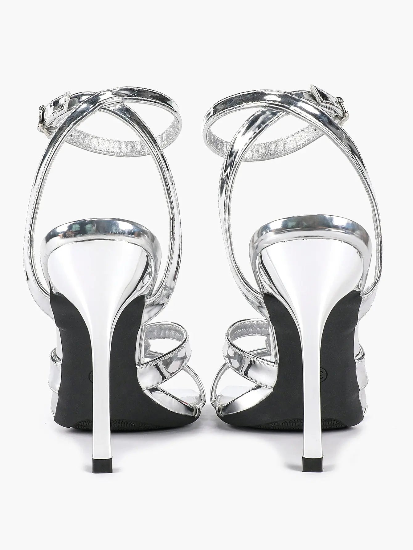 Women's Gold Leather Cross Strap Stiletto Heels 4.13 Inch Square Toe Ankle Strap Sandals YISHIFAN