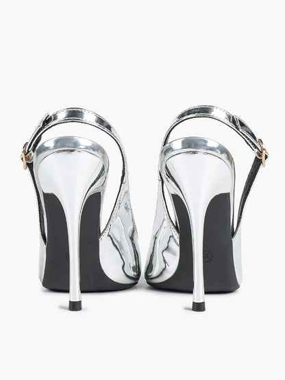 Women's Metallic Slingback Stiletto Pointed Toe with 4.13 Inch heel for Wedding Party Shoes YISHIFAN