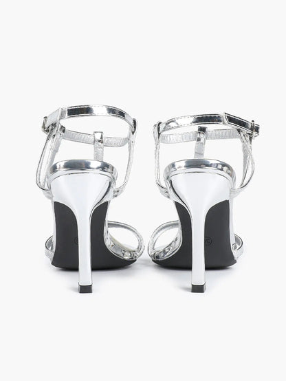 Women's Metallic Gold T-Strap Multi-Strap Stiletto Sandals Stiletto Heel for Party Office Shoes YISHIFAN