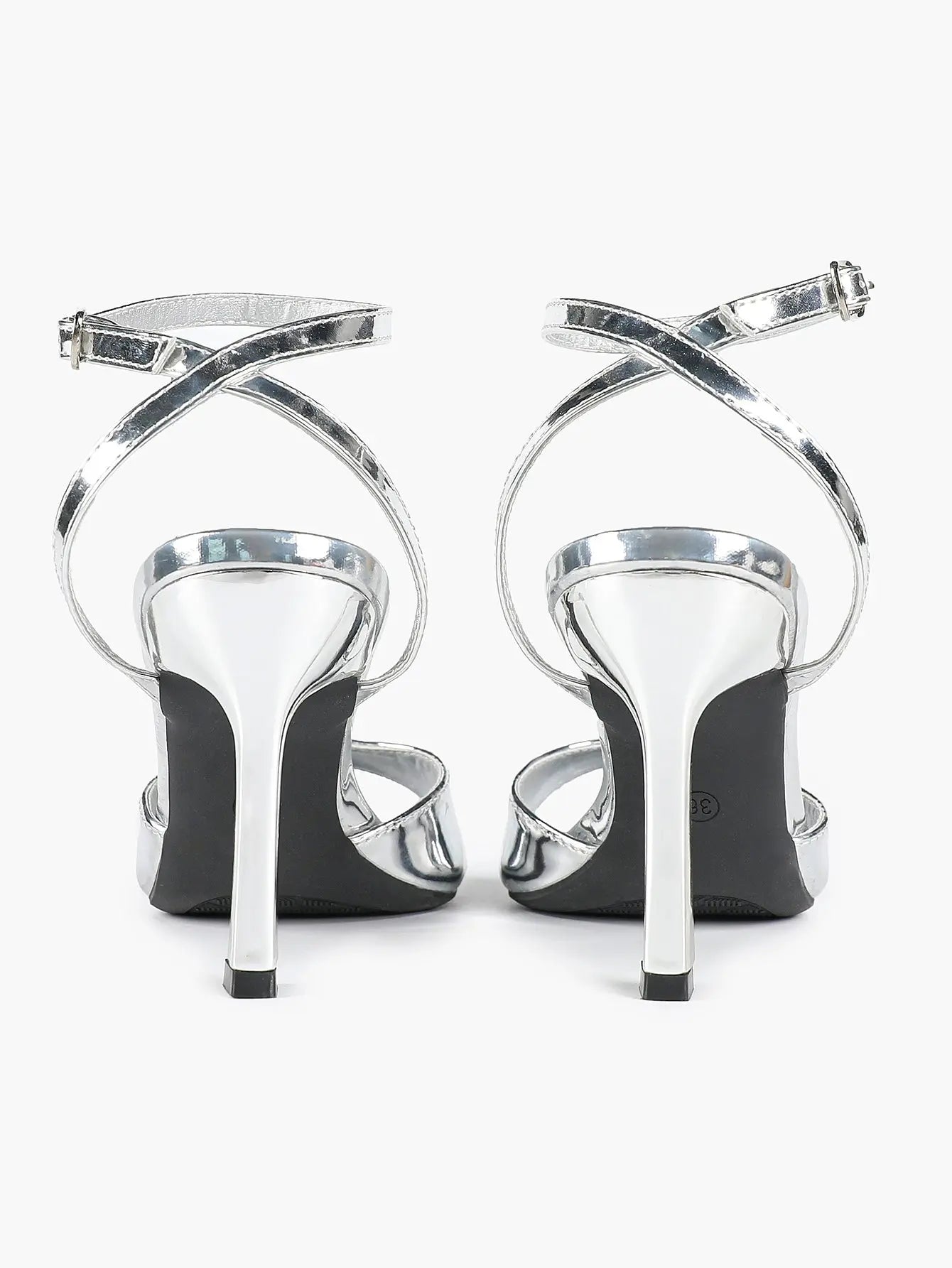 Women's Metallic Gloss Opened Pointed Toe Ankle Strap Stiletto Sandals Avant-Garde Heel for Party Casual YISHIFAN
