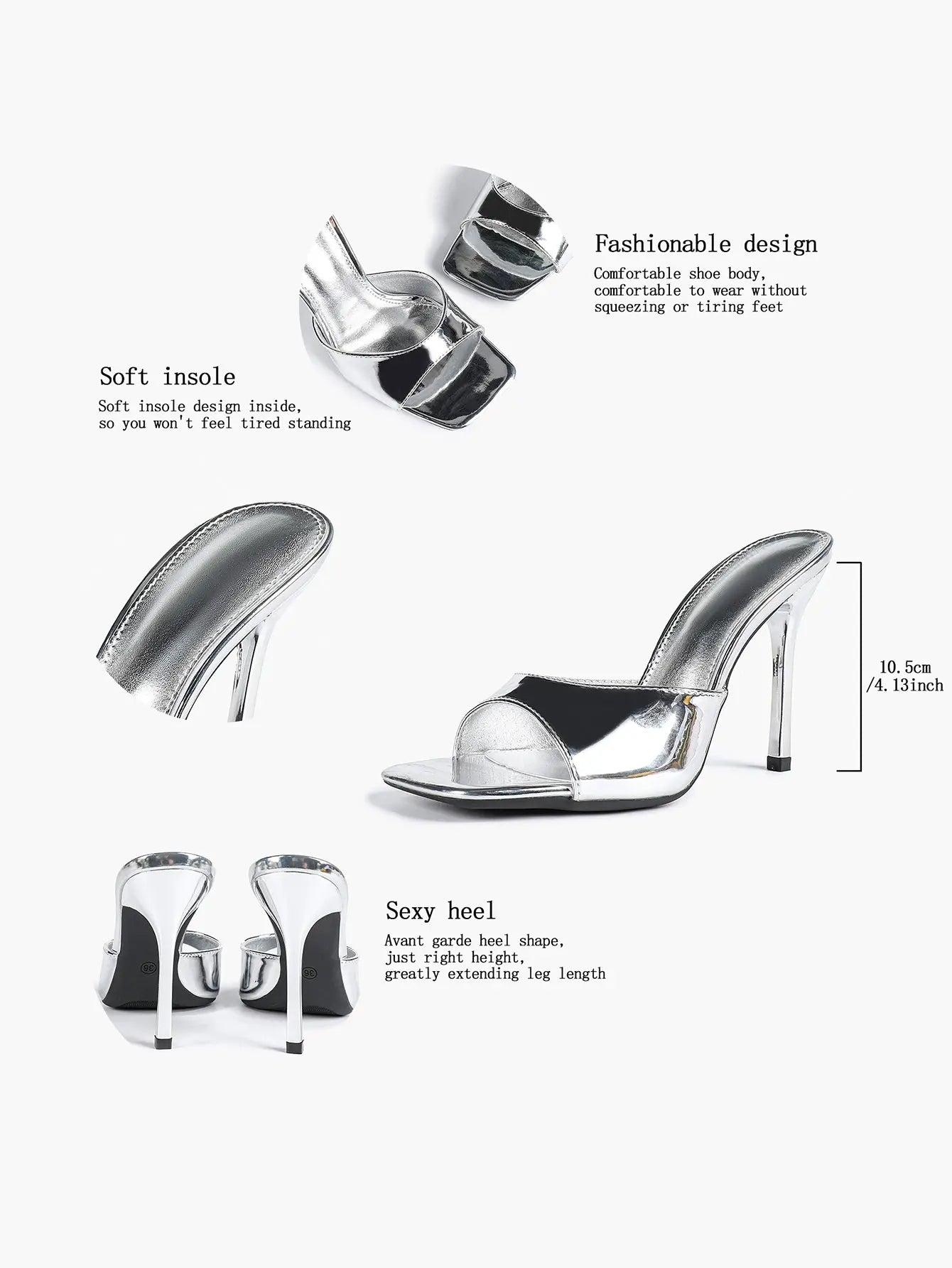 Women's Kitten Heels for Square Toe Open Toe Backless Mule Heels Stiletto Sandals 4.13 Inch YISHIFAN