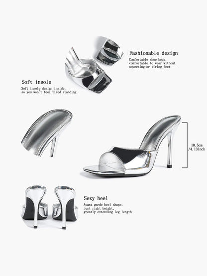 Women's Kitten Heels for Square Toe Open Toe Backless Mule Heels Stiletto Sandals 4.13 Inch YISHIFAN