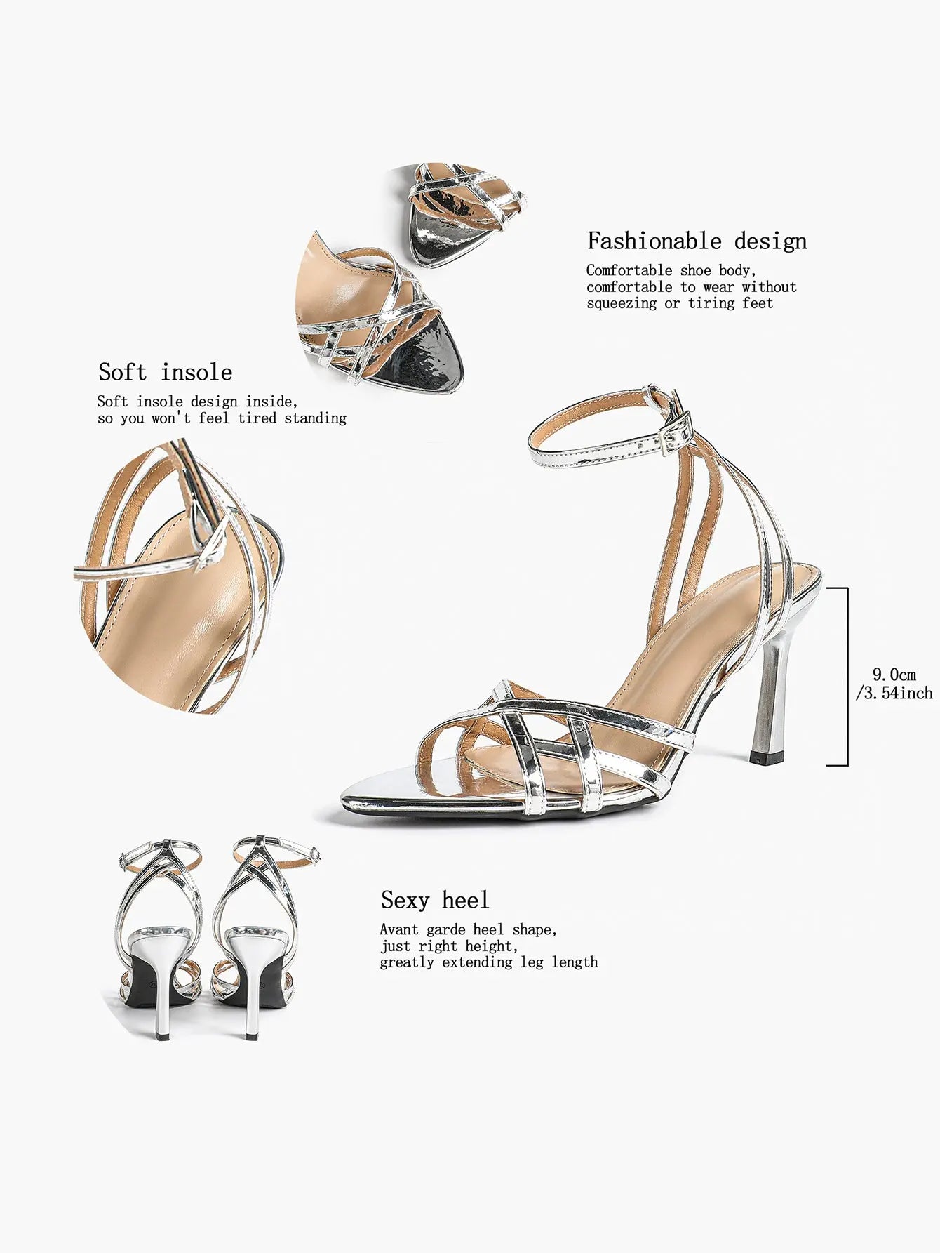 Leather Stiletto Heels for Women Open Pointed Toe Cross Ankle Strap Sandals for Wedding Party YISHIFAN