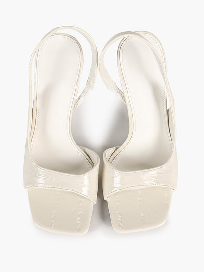 Women's Silver Metallic Open Square Toe Stiletto Slingback Sandals Single Band Party Club Shoes