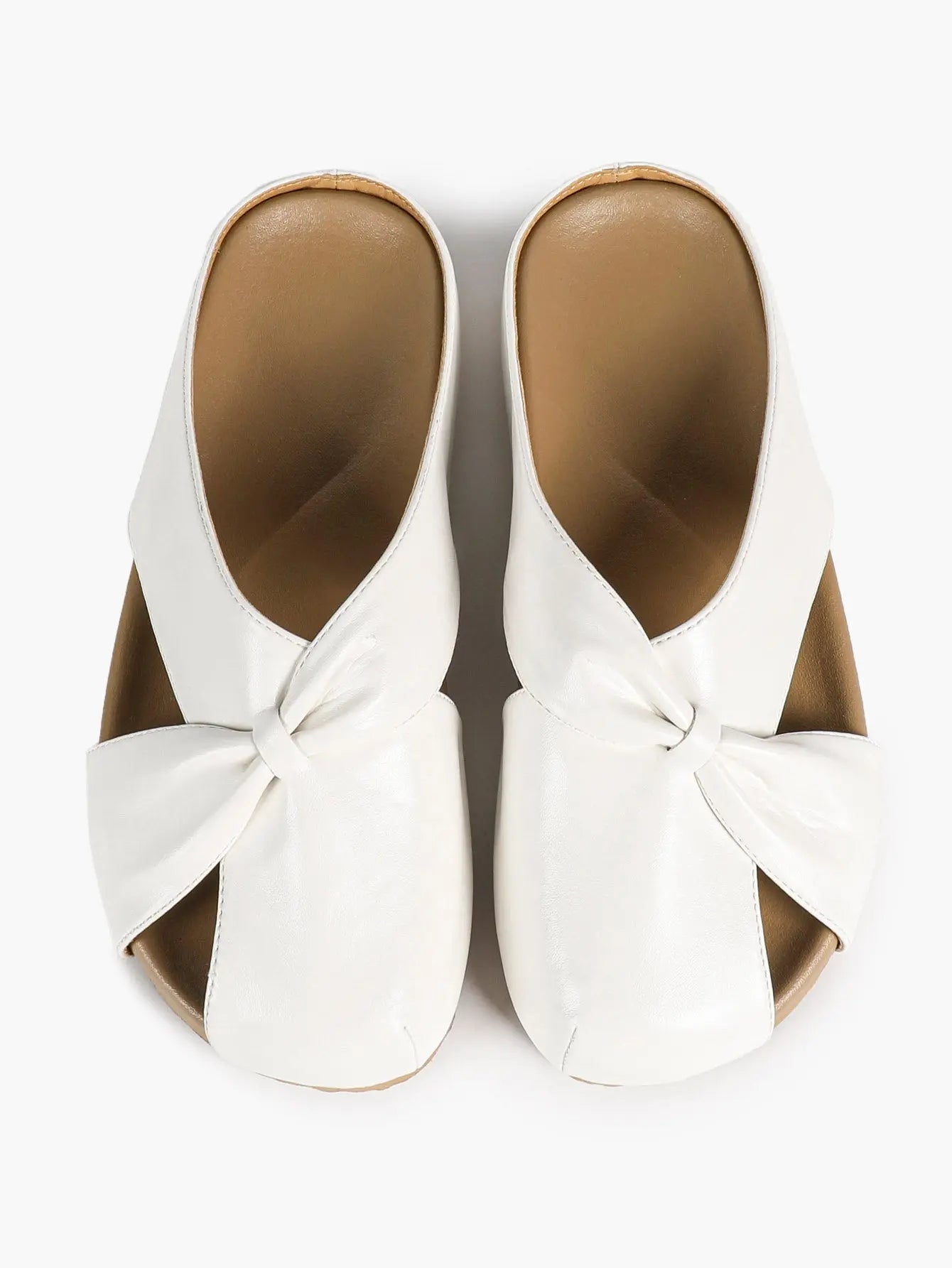 White Crossover Knot Slide Sandals – Women's Open Toe Flat Mule with Cushioned Footbed YISHIFAN