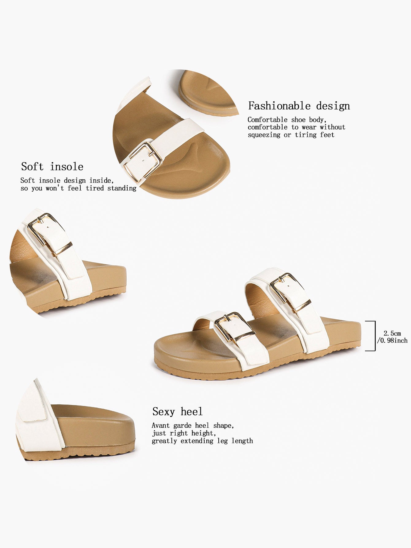 White Double-Buckle Platform Slide Sandals with Gold-Tone Hardware