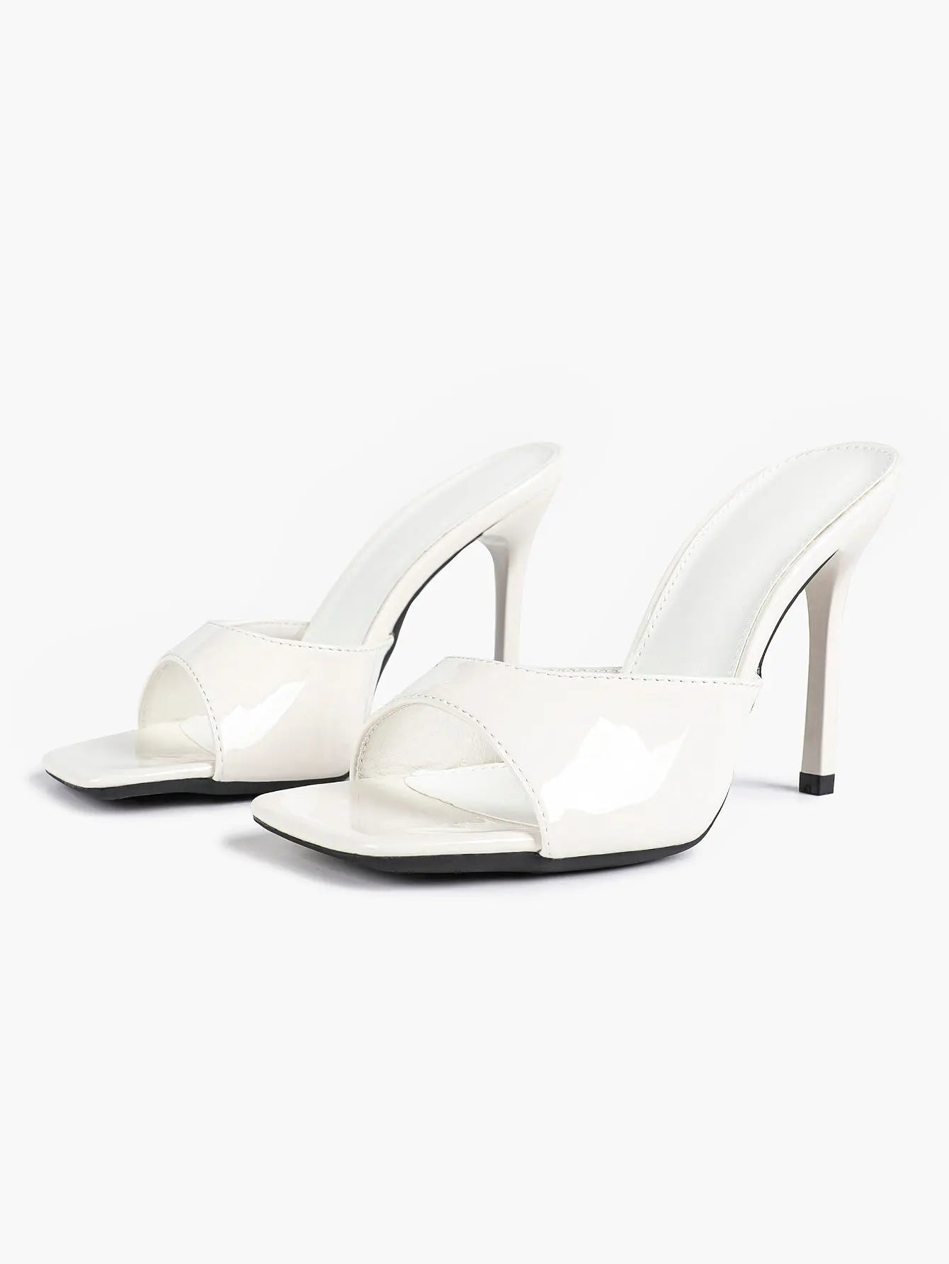 Women's Kitten Heels for Square Toe Open Toe Backless Mule Heels Stiletto Sandals 4.13 Inch YISHIFAN