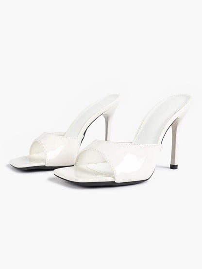 Women's Kitten Heels for Square Toe Open Toe Backless Mule Heels Stiletto Sandals 4.13 Inch YISHIFAN