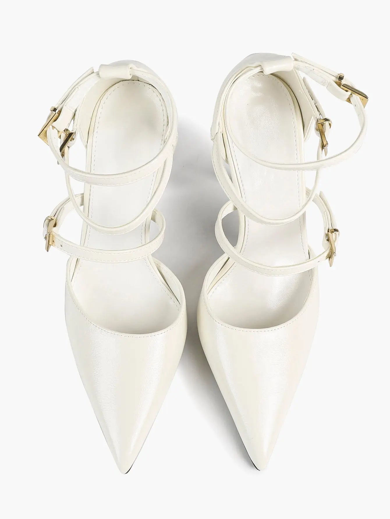 Cream Triple Ankle Strap Stiletto Pumps – Women’s Pointed Toe Cage Heel High Heels YISHIFAN