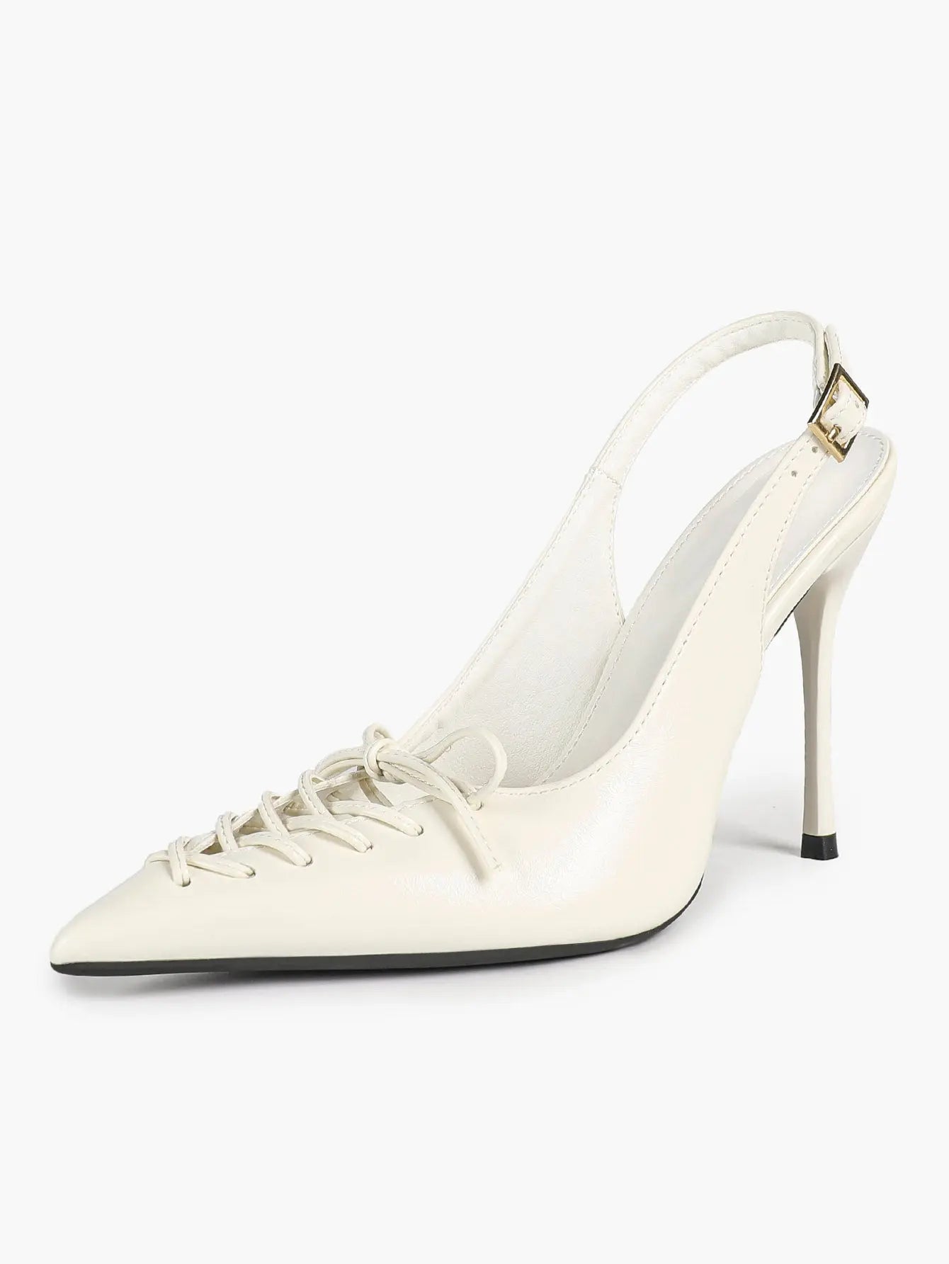 Cognac Lace-Up Oxford Pumps | 10.5cm Stiletto Heel, Chain Ankle Strap YISHIFAN