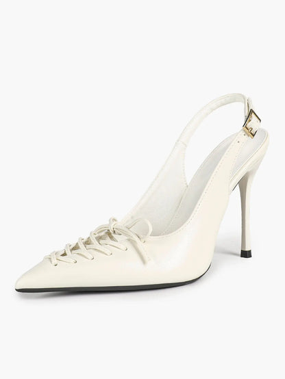 Cognac Lace-Up Oxford Pumps | 10.5cm Stiletto Heel, Chain Ankle Strap YISHIFAN
