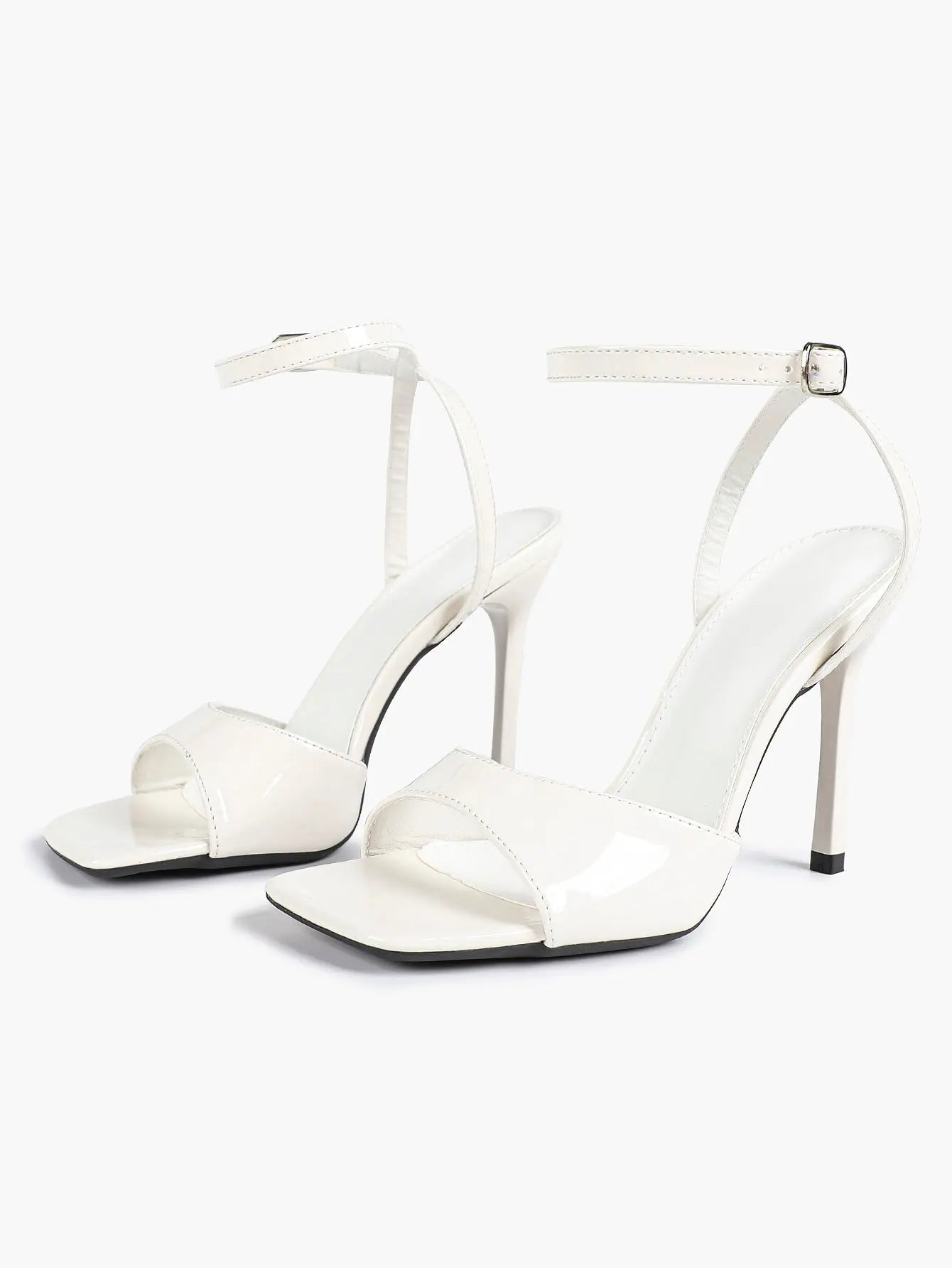 Women's Stiletto Heels 4.13 Inch Square Toe Ankle Strap Sandals Wedding Party Office Dress Shoes YISHIFAN