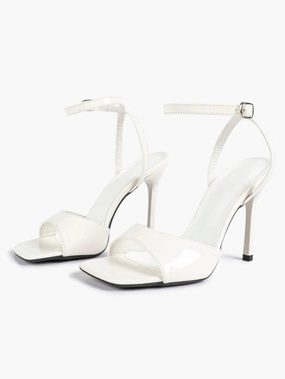 Women's Stiletto Heels 4.13 Inch Square Toe Ankle Strap Sandals Wedding Party Office Dress Shoes YISHIFAN