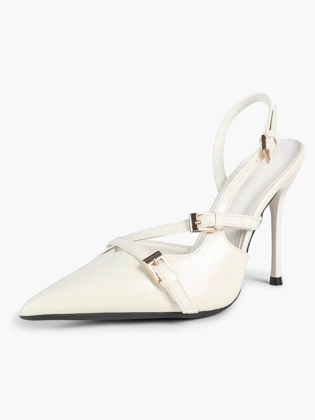 Slingback Pumps for Women Pointed Toe Cross Strap Stiletto Heels Buckle Dress Shoes Party Wedding YISHIFAN