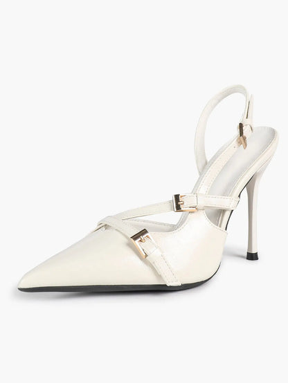 Slingback Pumps for Women Pointed Toe Cross Strap Stiletto Heels Buckle Dress Shoes Party Wedding YISHIFAN