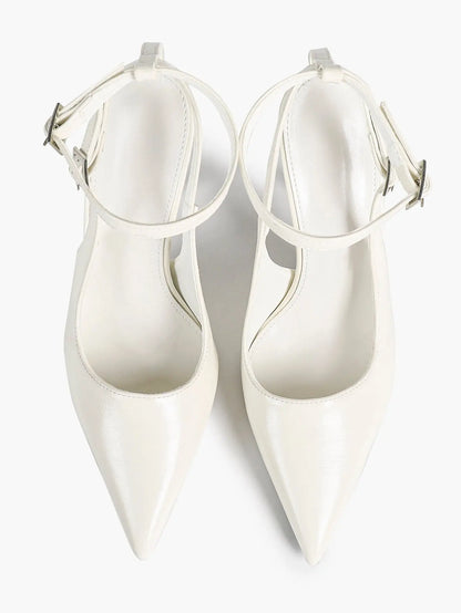Ivory D’Orsay Double Strap Stiletto Heels – Women’s Pointed Toe Ankle Strap High Heels YISHIFAN