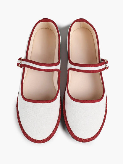 Black-White Grid Mary Jane Flats: Red Accents, Avant-Garde Heel & All-Day Retro Charm YISHIFAN
