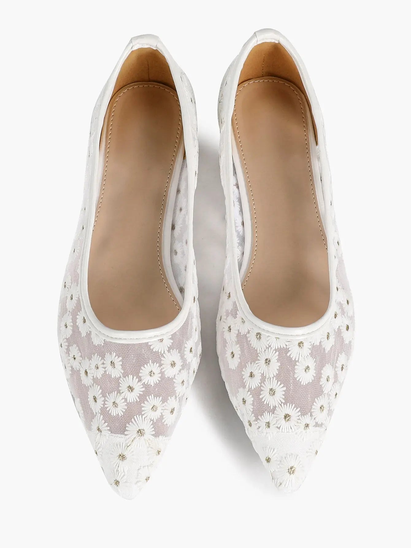 Black Floral Lace & Gold Star Embroidery Mesh Pointed Toe Flats – Women's Night-Sky Ballet Flat YISHIFAN