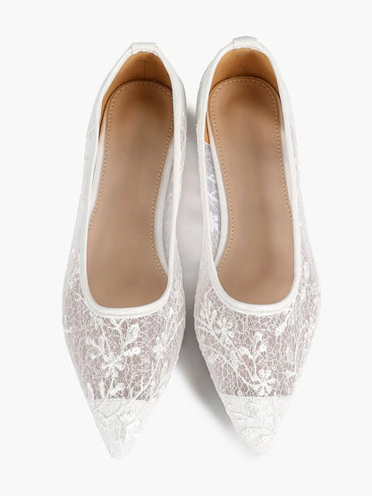 Wine Red Sequin Lace Mesh Pointed Toe Flats – Women's Floral Embroidery Ballet Flat with Iridescent Shimmer YISHIFAN