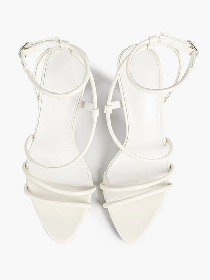 Cognac Multi-Strap Square Toe Stiletto Sandals – Women’s Tubular Toe Strap Ankle Strap Heels YISHIFAN