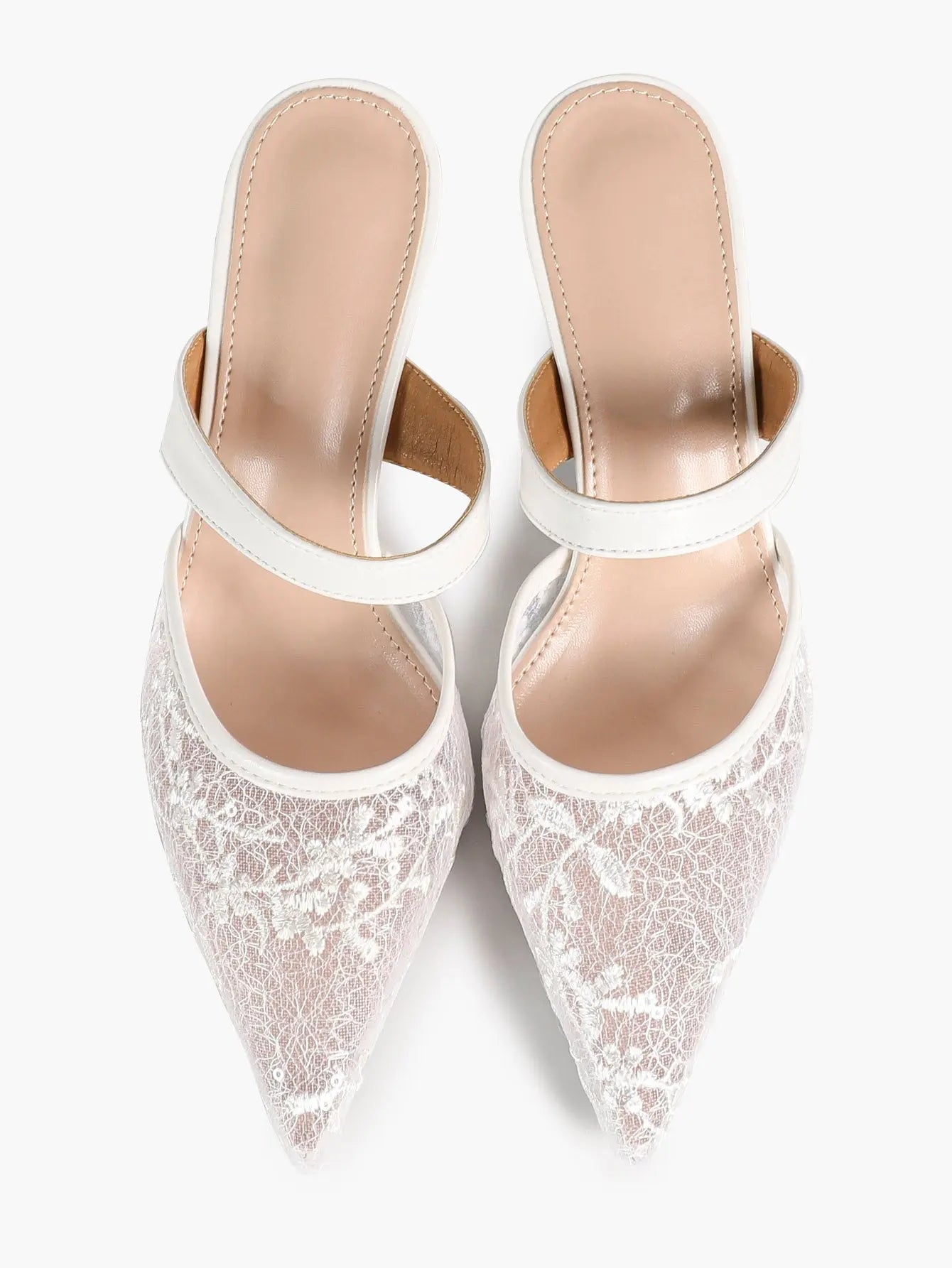 Black Sequin Lace Double Strap Kitten Heel  – Women's Pointed Toe Goblet Heel Slip-On YISHIFAN