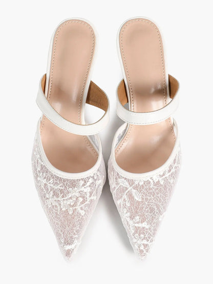 Black Sequin Lace Double Strap Kitten Heel  – Women's Pointed Toe Goblet Heel Slip-On YISHIFAN