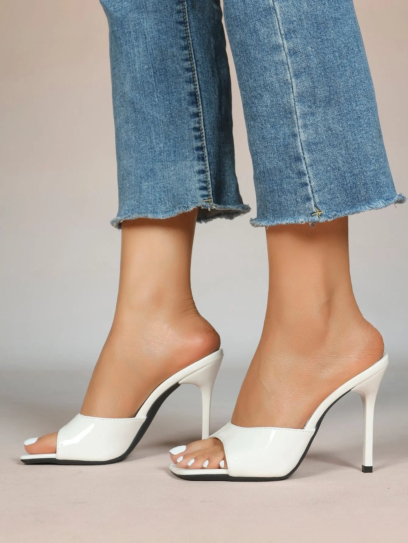 Women's Kitten Heels for Square Toe Open Toe Backless Mule Heels Stiletto Sandals 4.13 Inch YISHIFAN